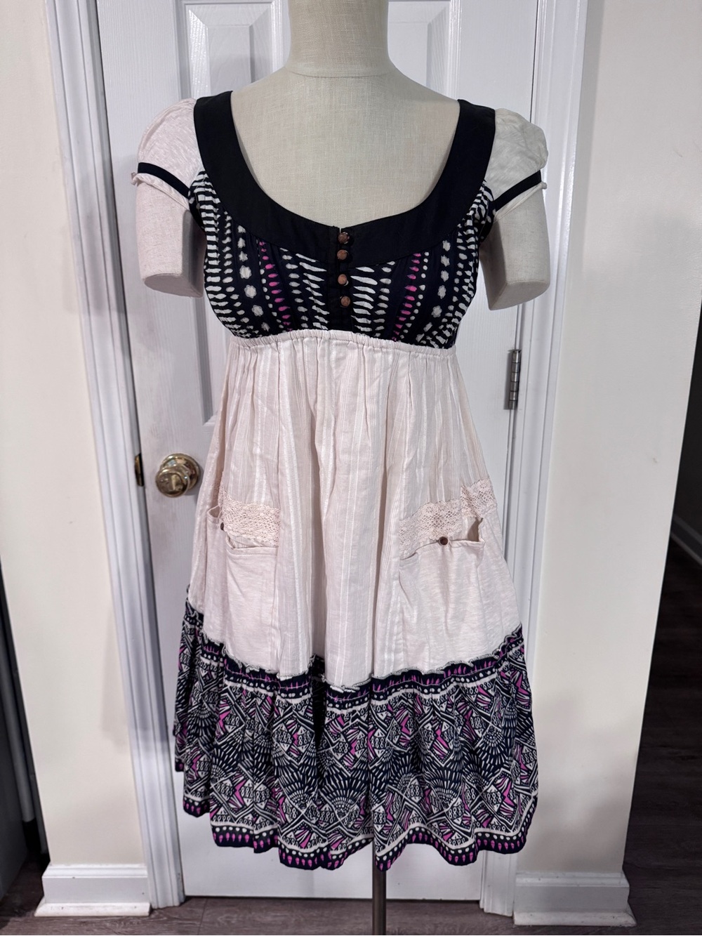 Chaudry KC Boho Peasant Dress S Sample Piece Rare One of a Kind Pocket Dress NWT
